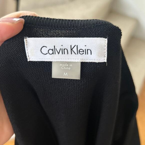 Calvin Klein Black Knit Fringe Trim long Sleeve Scoop Neck Sheath Dress - Picture 5 of 7